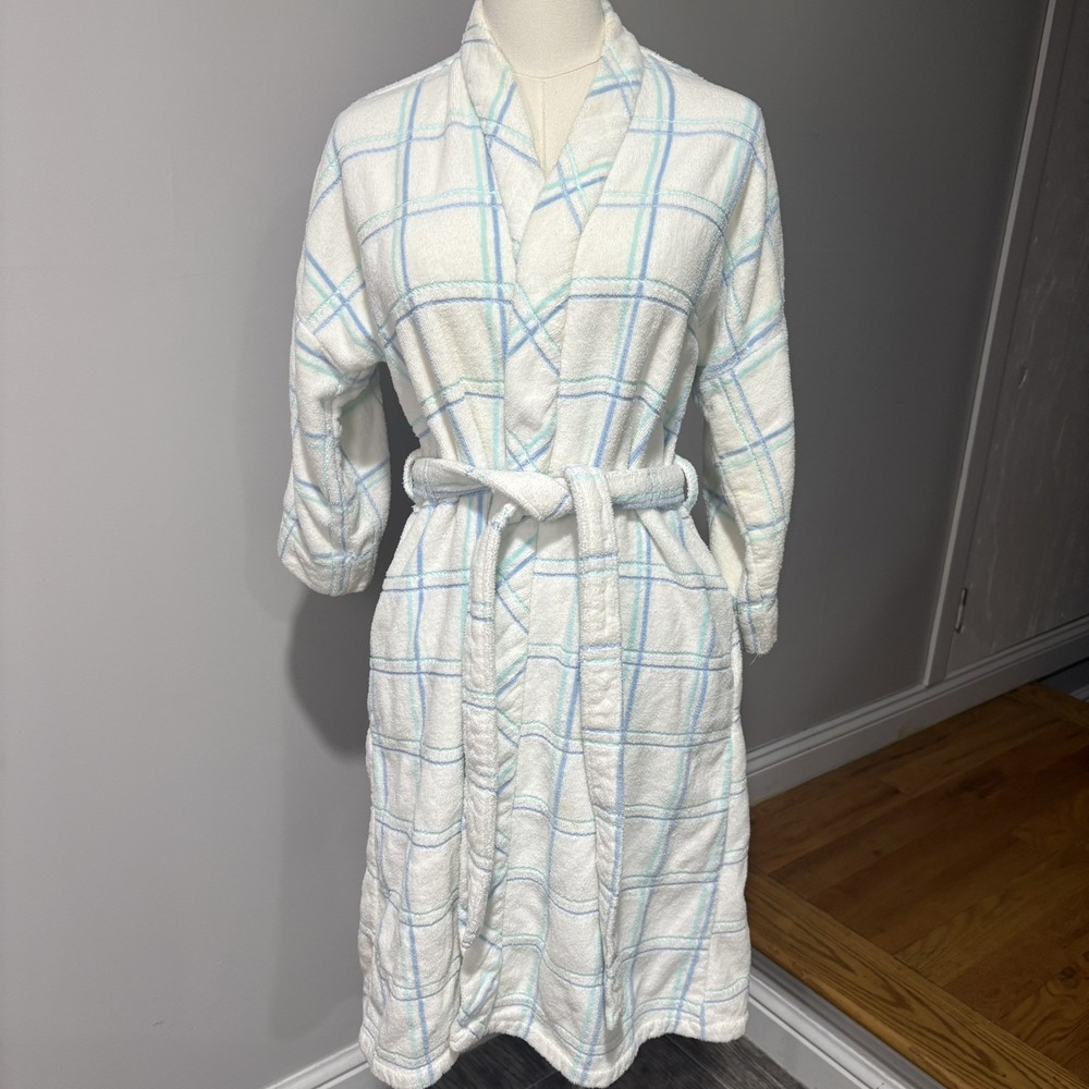 VTG 80s 90s Cypress Pastel Terry Cloth Bath Robe Sz M White Cottagecore Belted